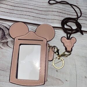 Mickey Mouse pink card ID wallet holder - neck lanyard - gold hardware